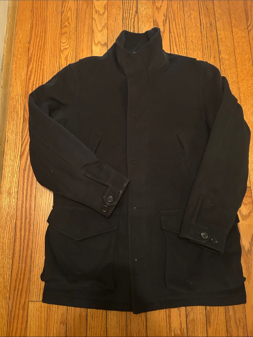 Men's Black Stand-Collar Wool Coat